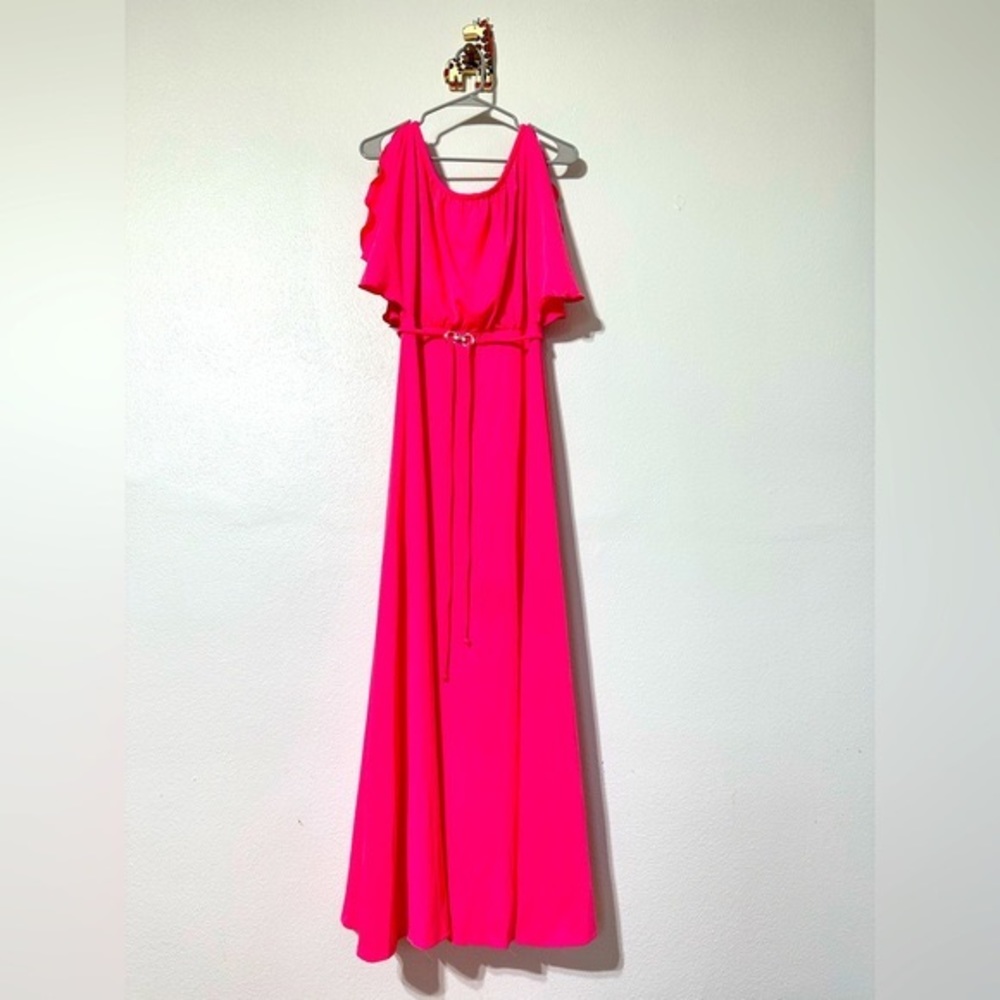 Vintage 60's Maxi Dress Vtg Pink Long Off Shoulder Gown size 10